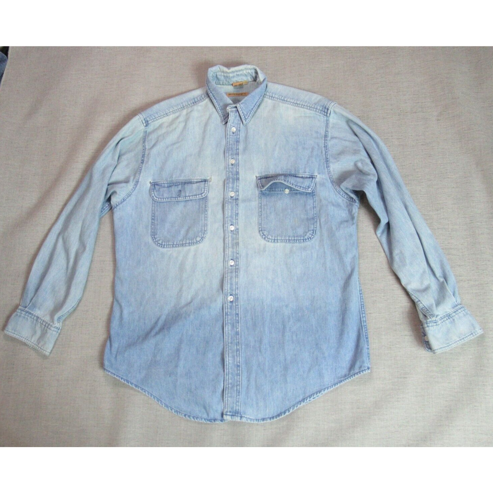 Vintage Ruff Hewn Shirt Mens Large Blue Denim Cowboy Western Made In USA 90s Y2K